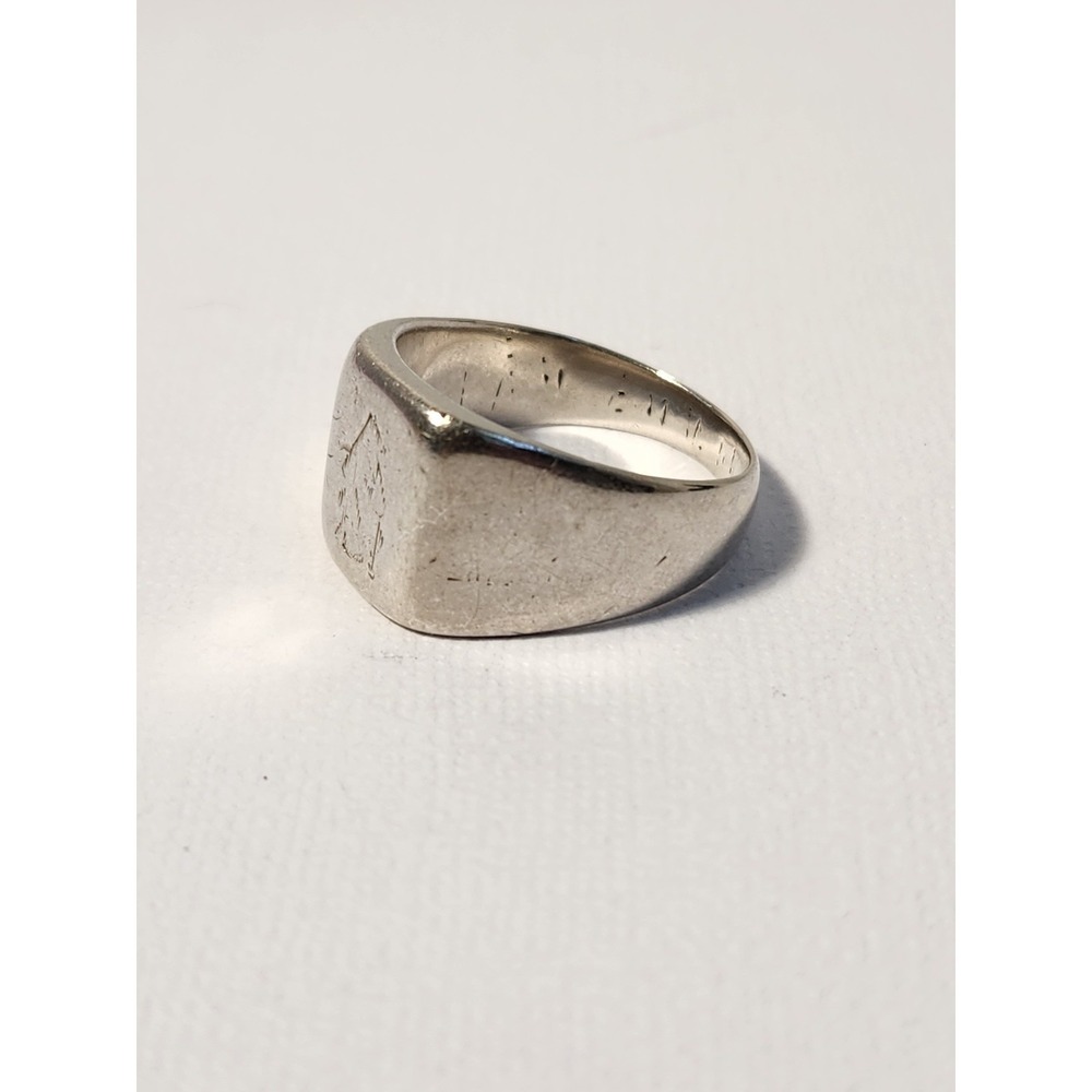 1970's VTG 10K Solid White Gold Signet Ring 9.69g Sz9.25 Navy Vet CPD Estate - Picture 9 of 16